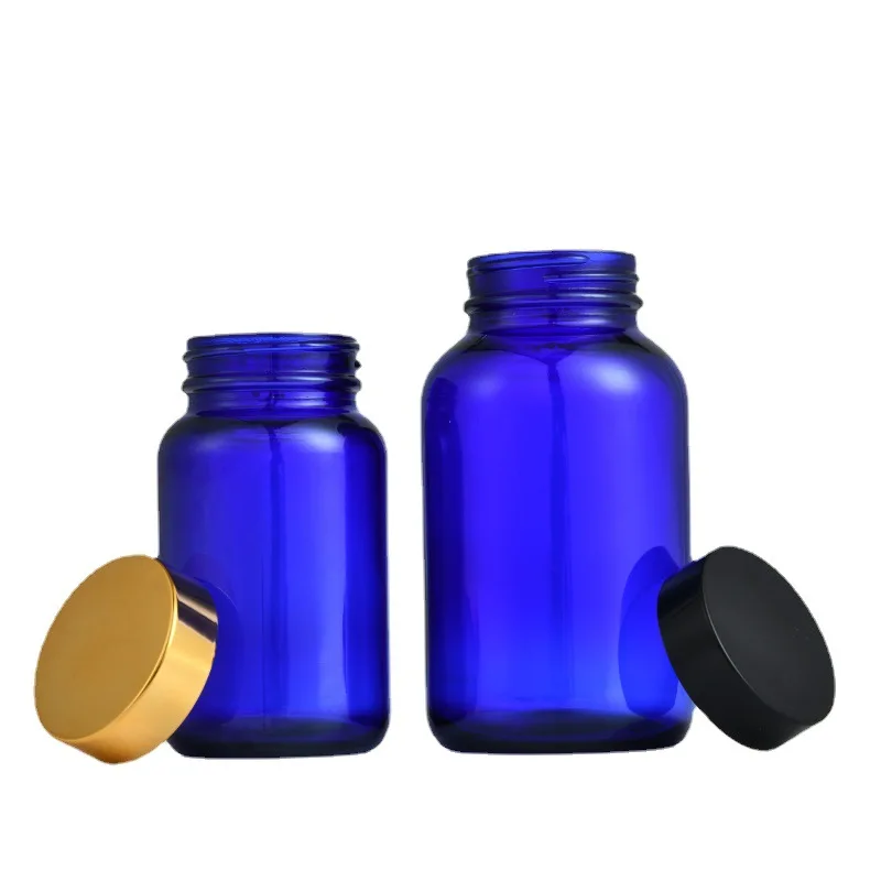 Wholesale 120cc 150cc Amber Blue Candy Medical Glass Vitamin Plastic Pill Capsule Glass Medicine Bottles