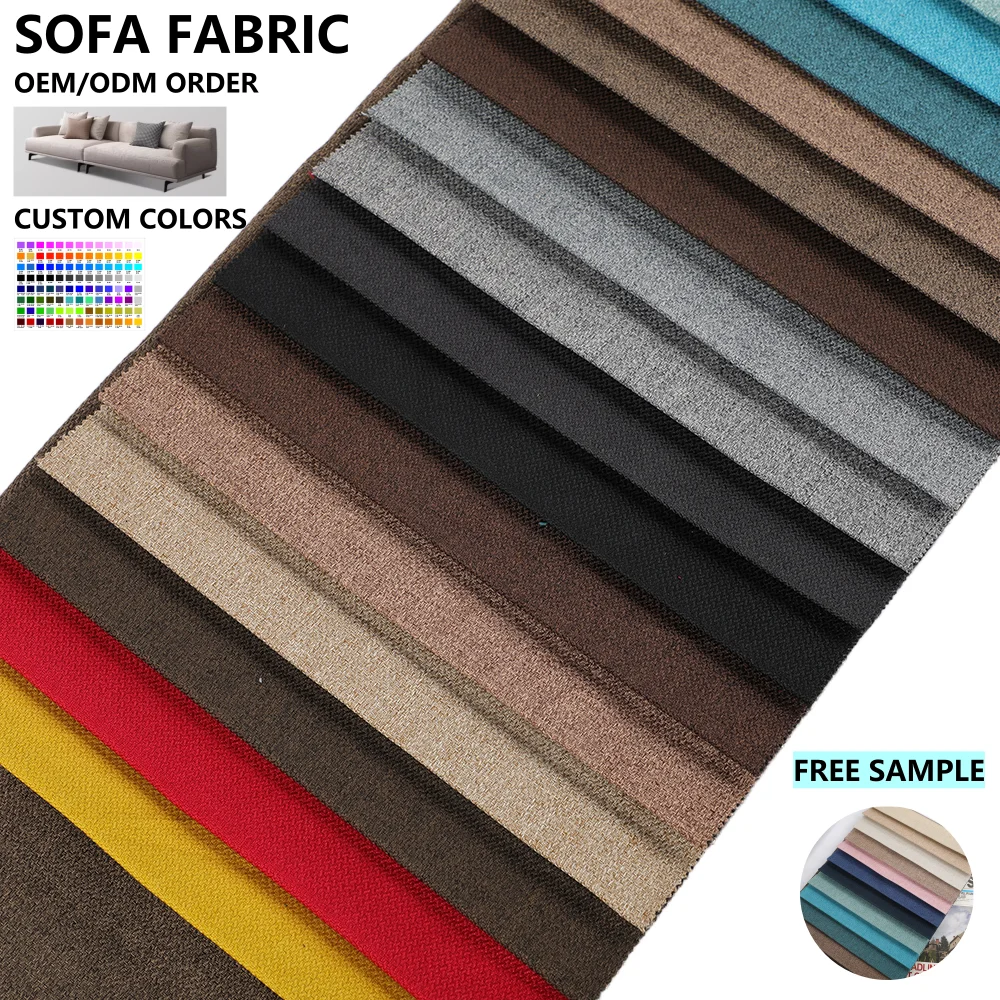 Good Quality Polyester Woven Plain Style Linen Fabric Dyed Pattern Upholstery Fabrics for Home Textile & Moroccan Sofa Set