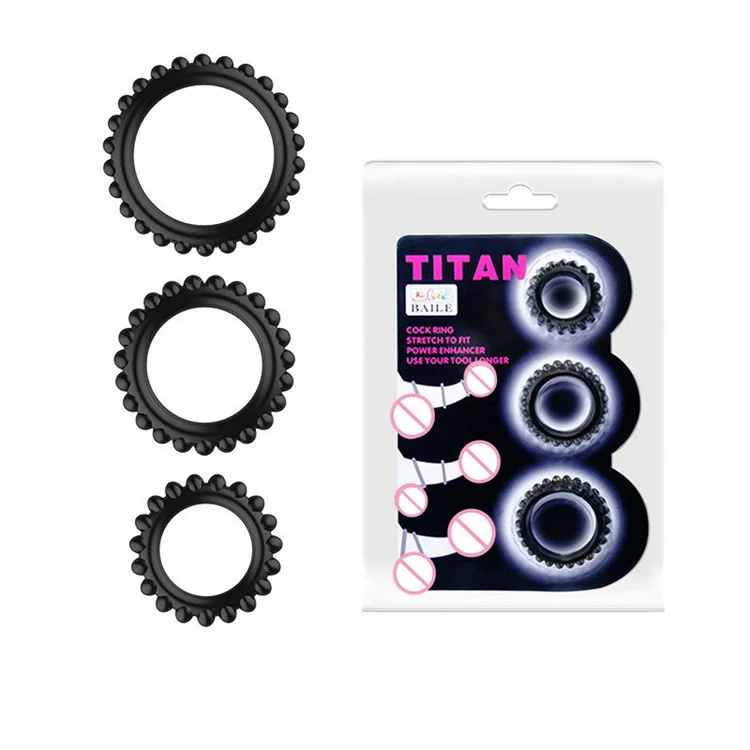 Wholesale Black Stretch 3pcs Silicone Mens Cock Ring Sets Sex Toys Penis Glans Ring