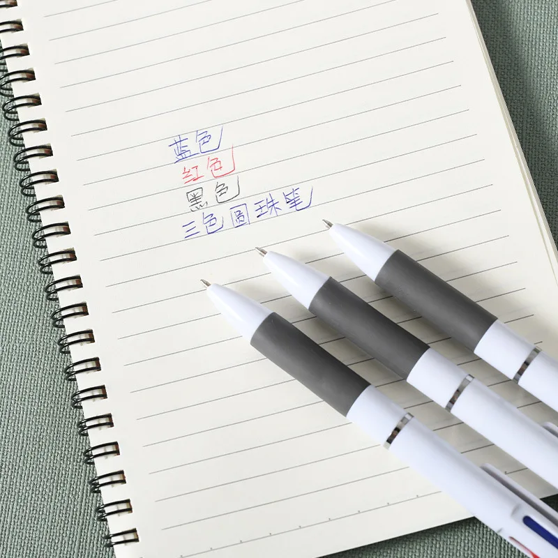 Press Three-Color Plastic Ball Pen Black Red Blue 3-Color Oily 0.7mm Ballpoint Pen Office Supplies Gift Pen Wholesale
