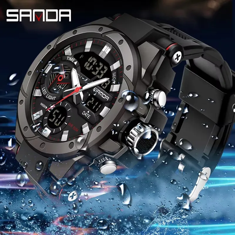 SANDA 3313 Brand Watch Electronics Men Sport Alarm Clock Waterproof Stopwatch Chronograph Men Wristwatches Quartz Digital Watch