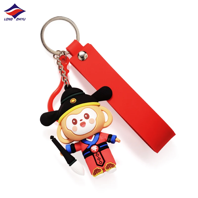 Professional Custom Cute Cartoon Doll PVC Keychain with Logo 3D Character Keyring Rubber Strap QR Code Kawaii Key Chain Gifts