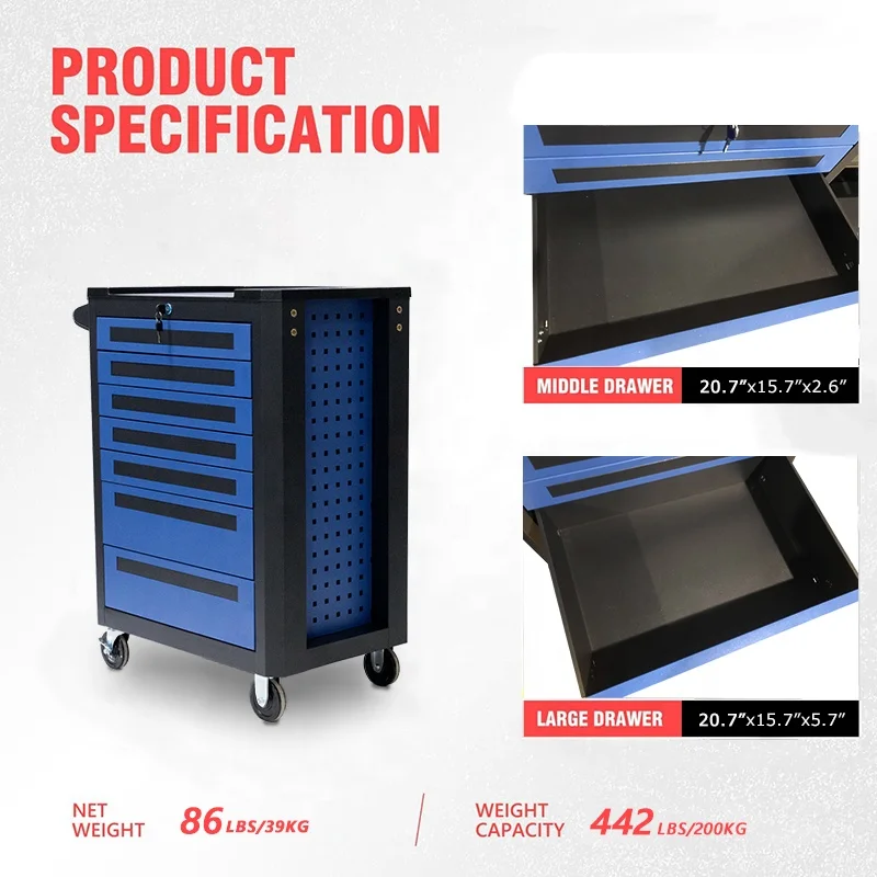 Unique Features New Design Metal Tool Cabinet Trolley Kit with 201 Pcs tools Set For garage