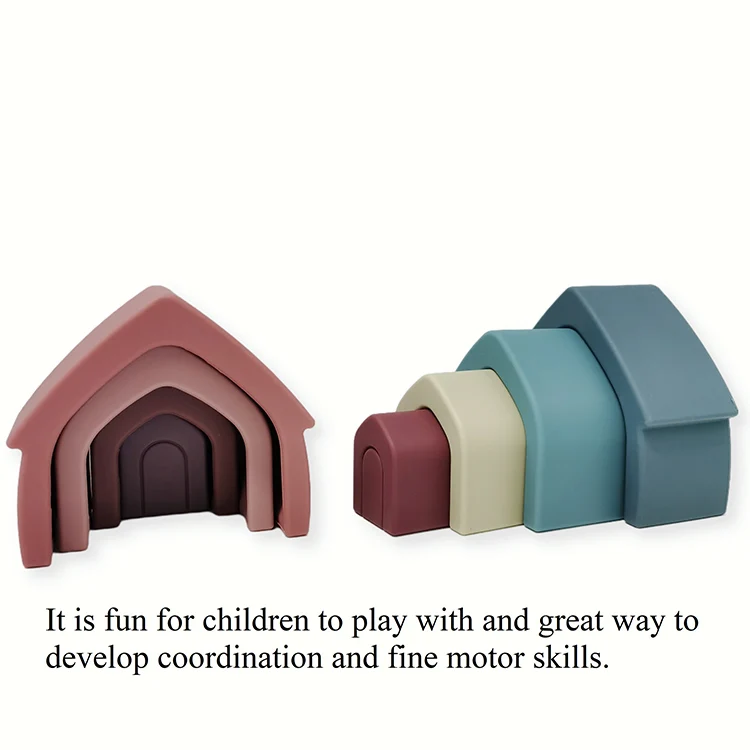 Kids Educational Silicone Nesting Stackable Building Blocks Baby Silicon Stacking House Toys Set