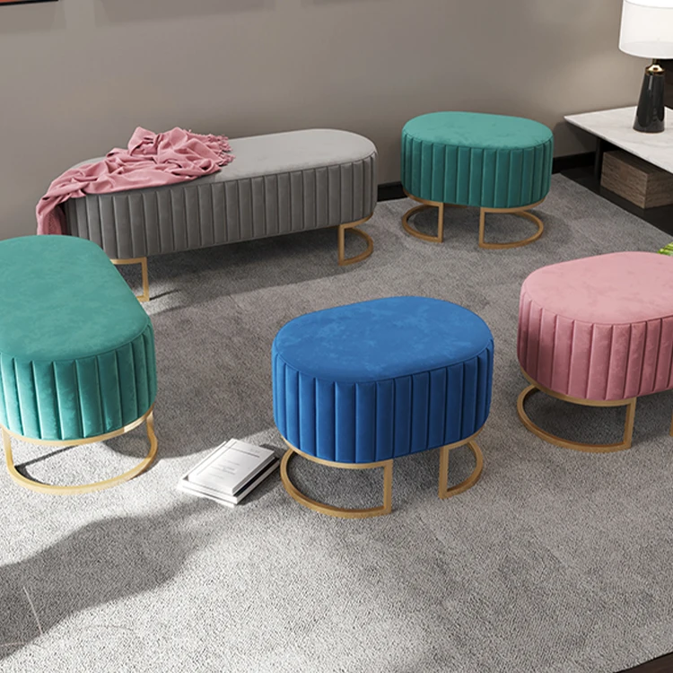 Home Decorative Flannel Bedroom Bench Creative Living Room Long Bench Shoe Change Stool