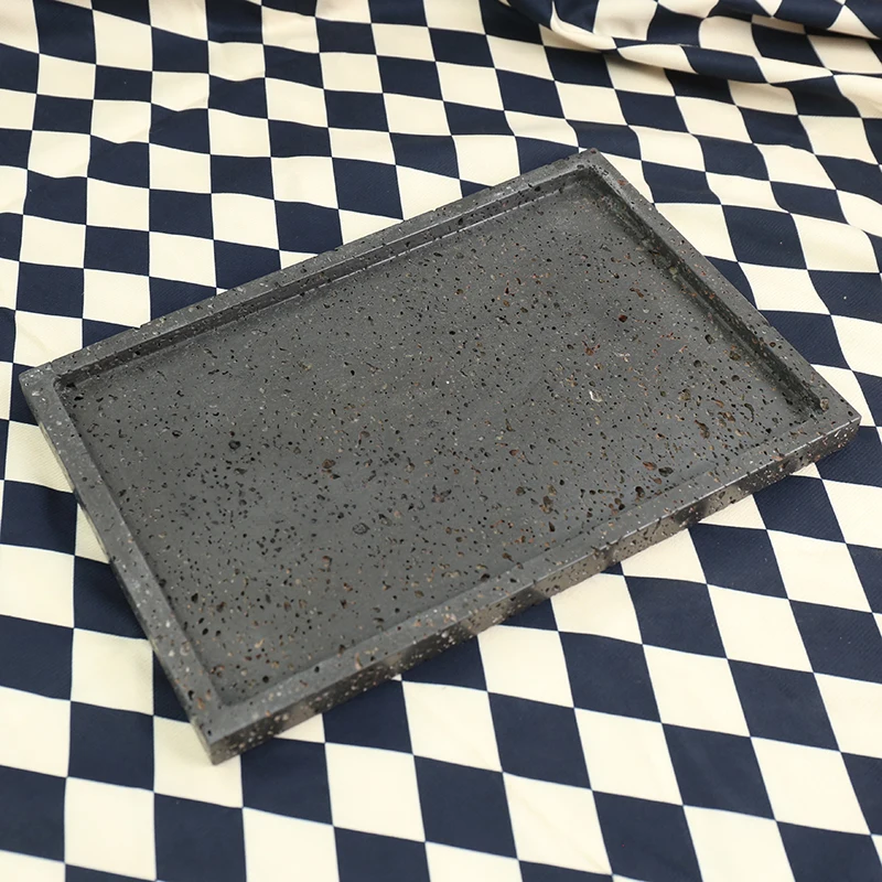 Wabi Sabi Black Travertine Rectangle Serving Tray For Jewelry Dried Fruit Bathroom Amenities-Plate Dishes for Home Decor