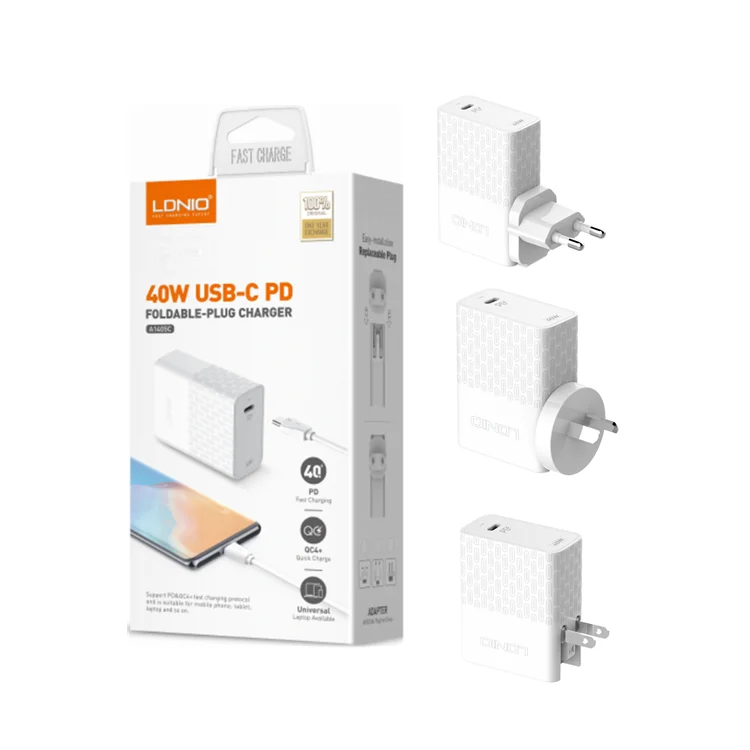 LDNIO EU/UK/US plug suitable all equipment 40W laptop adapter  USB-C fast charging home charger PD port quick wall charger
