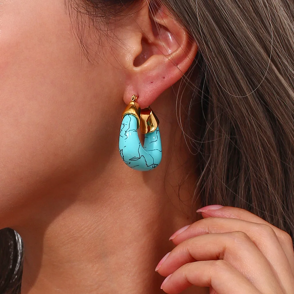 Murano Style Stainless Steel Jewelry Trendy Birthday Gifts Acrylic Turquoise Basket Earrings Stainless steel jewelry 18k gold