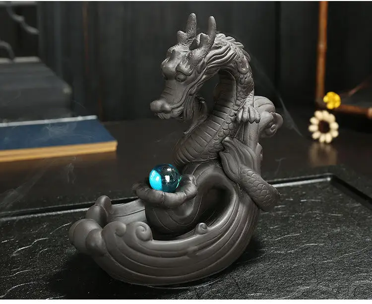 Best Seller Chinese Dragon Incense Holder Ceramic Backflow Oud Incense Burner Waterfall with Led