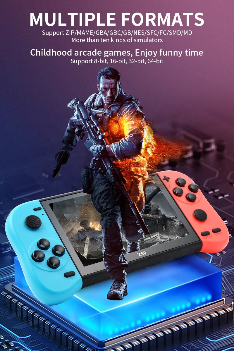 Handheld Game Console 5.1 inch HD Screen Portable Gamepad Player 6800+ Retro Classic Games 4K HD TV Video game Consoles X50