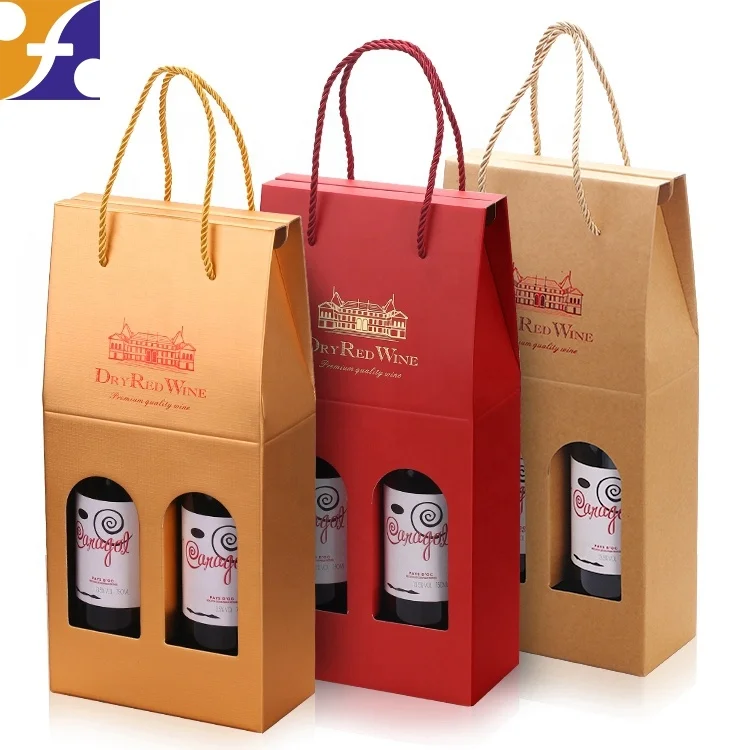 fancy paper bag two bottle packaging custom logo for champagne vodka liquor whisky wine glass