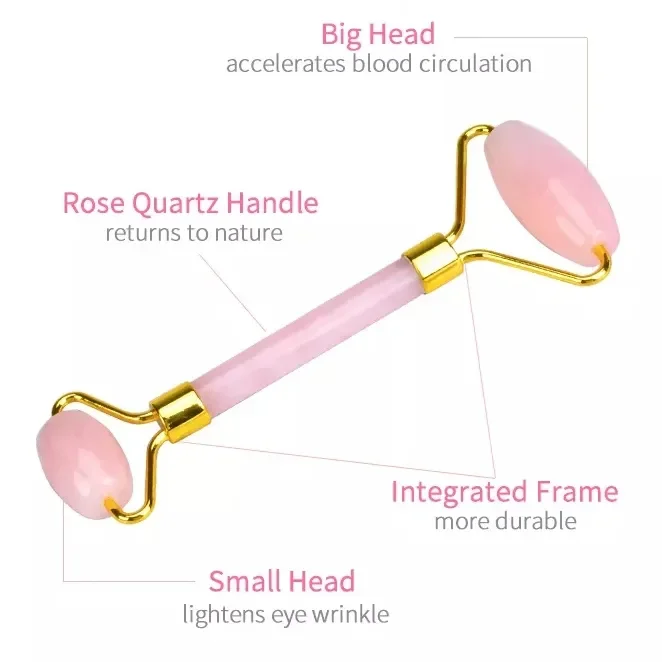 High Quality Custom Logo Rose Pink Quartz Roller For Face