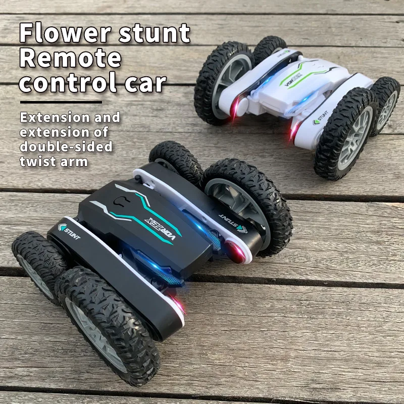Factory wholesale  kids new mountain beach road rc car with lighting electric rc twist fancy stunt rolling remote car toy