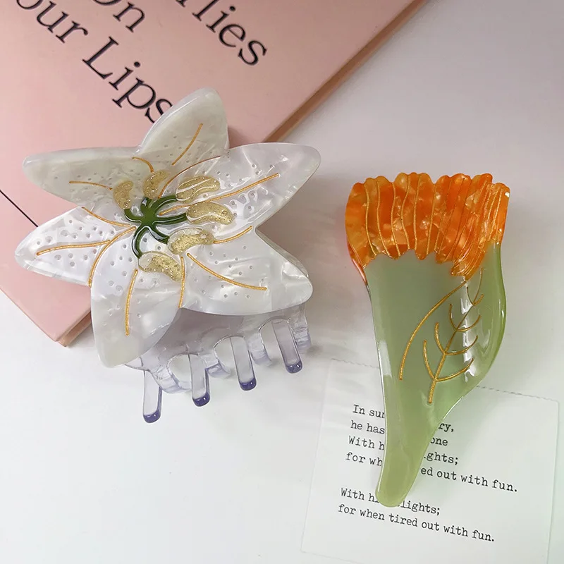 French New Shape Flower Hair Claw Clips Sweet Elegant Cellulose Acetate Flower Hair Clip Accessories For Women