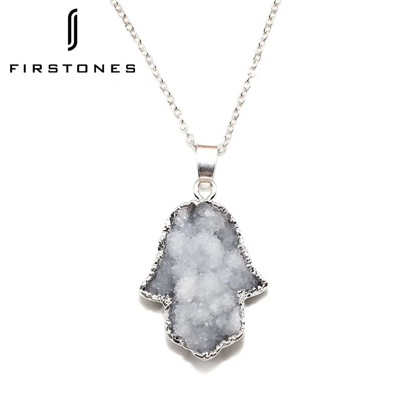 Популярное ожерелье из натурального камня в форме ладони, Хрустальный посеребренный кулон, diy ожерелье на свитер