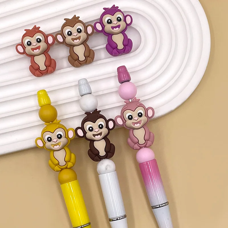 Hot Sale Food Grade DIY Beadabl Pens Cartoon Animal Monkey Wholesale 3d Silicone Focal Beads