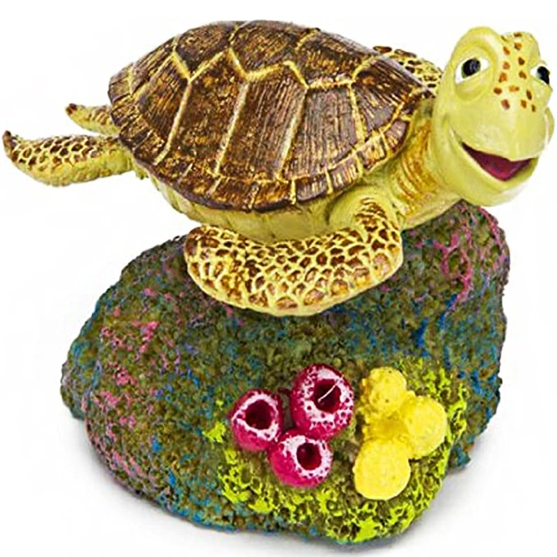 Resin fish and turtles design fish tank decoration, unique swimming sea turtle aquarium decor ornaments