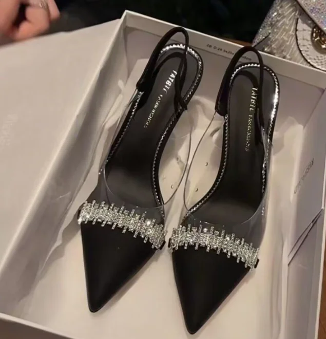 China wholesale heeled shoes transparent upper with rhinestone high heels sandals for women and ladies