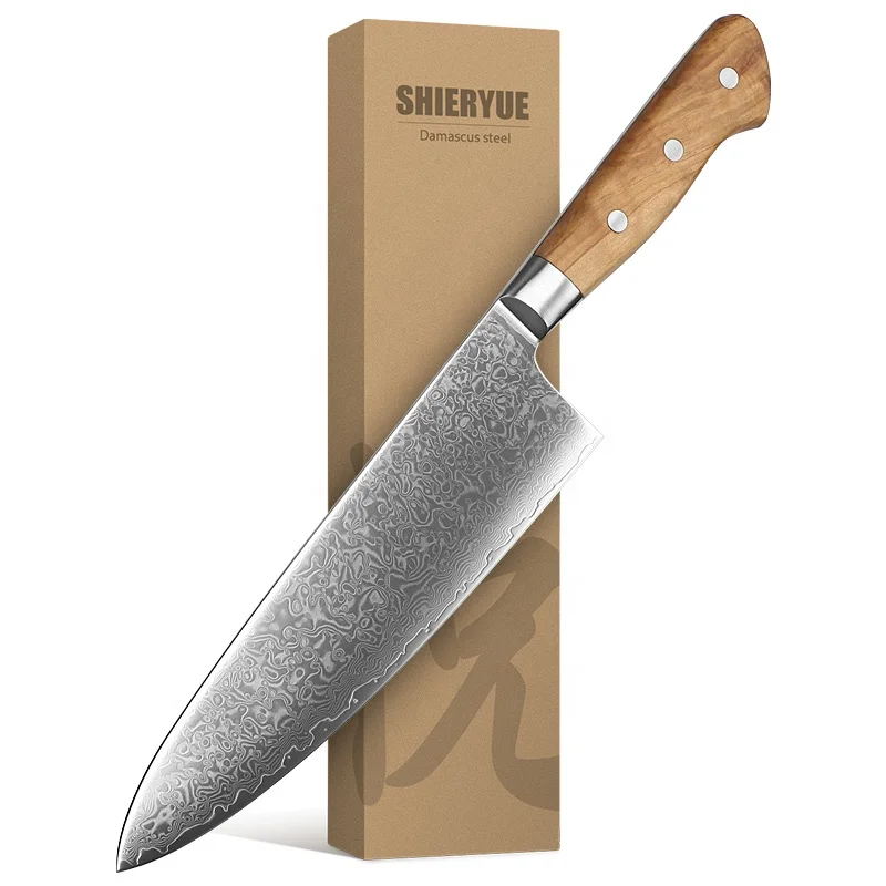America popular tiny wave pattern 67 layers vg10 damascus steel chef knife with wide blade