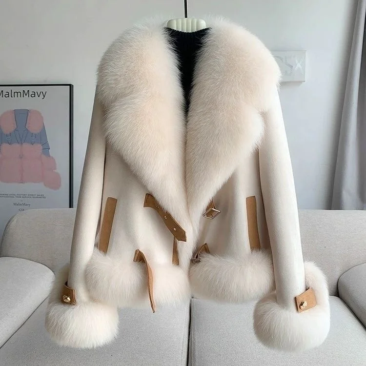 Imitation fox fur coat women short 2024 autumn and winter new warm outside to wear foreign style fur collar top