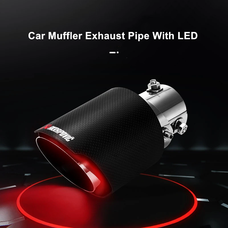 Carbon Fiber Universal Car Led Exhaust Muffler Tip Tail Pipe Red/blue Light Car Refit Single Outlet Straight Throat Exhaust Pipe