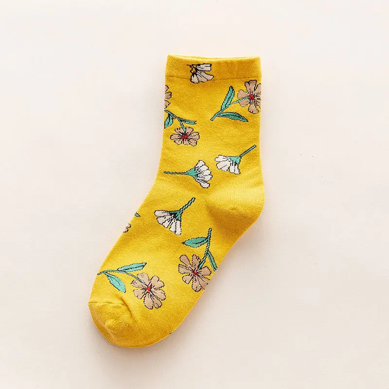 Middle tube South Korea Dongdaemun forest series cute womens cartoon flower socks