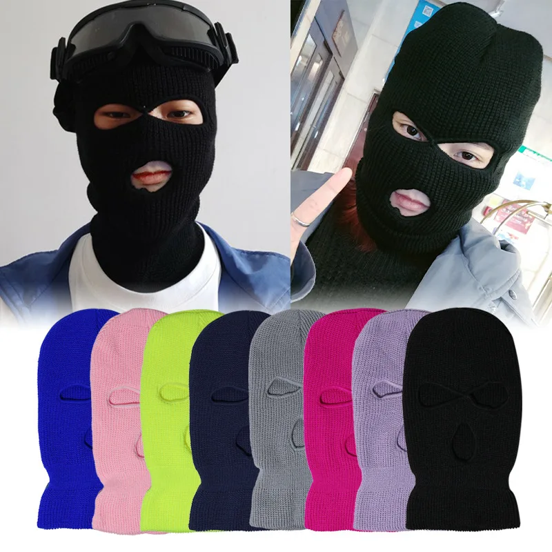 Custom Embroidered Knitted Cycling Balaclava 3 Hole Full Cover Face Cycling Ski Mask Winter Hat