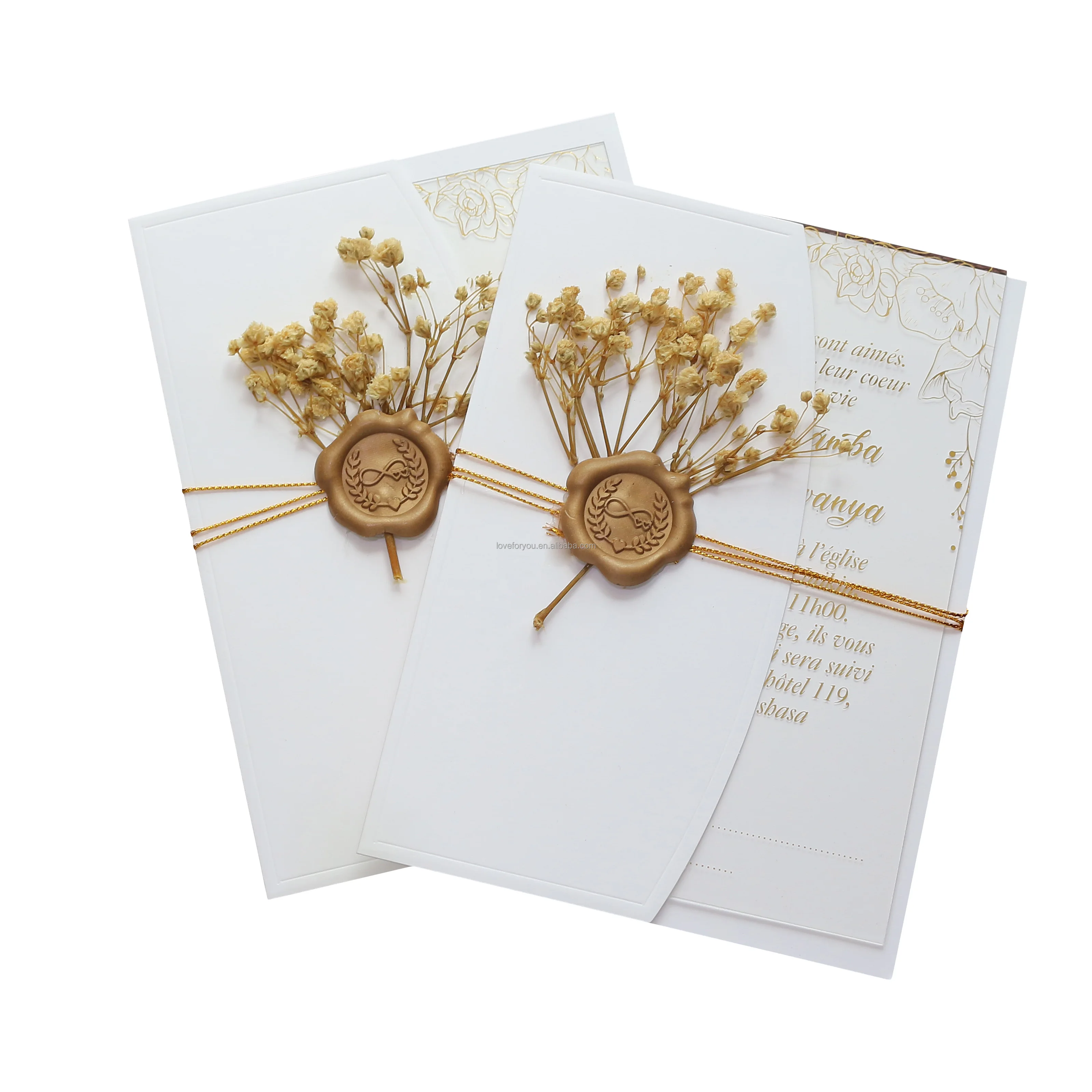 Цветочные акриловые приглашения Quinceanera белый конверт с полукарманом на заказ монограмма восковая печать и сушеные цветы
