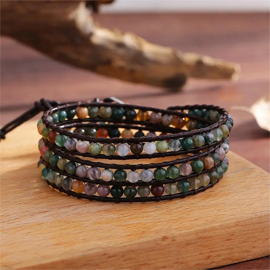 Fashion Boho Bijoux Bracelet African Natural Blend Jasper Multi-layer Bracelet Bohemian Charm 3 Strands Woven Wrap Bracelets