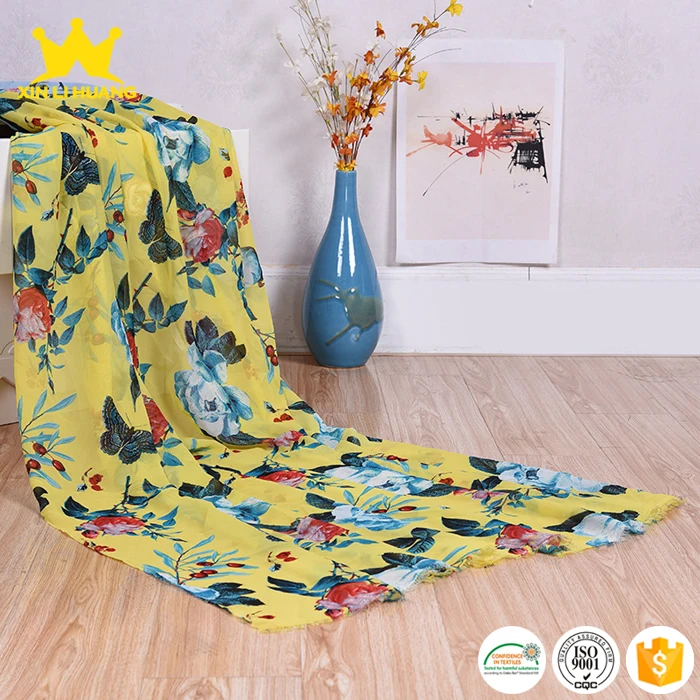 New Arrived Beautiful Design 100% Polyester Flower and Butterfly Printed Chiffon Fabric