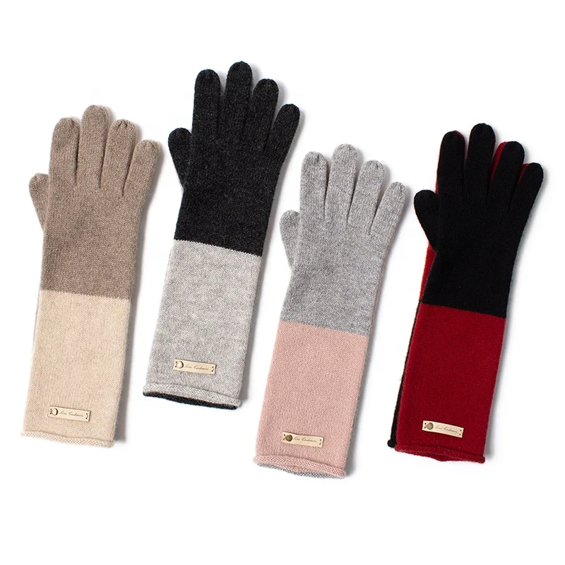 wholesale inner mongolia top cashmere color blocking long gloves cashmere hats and gloves