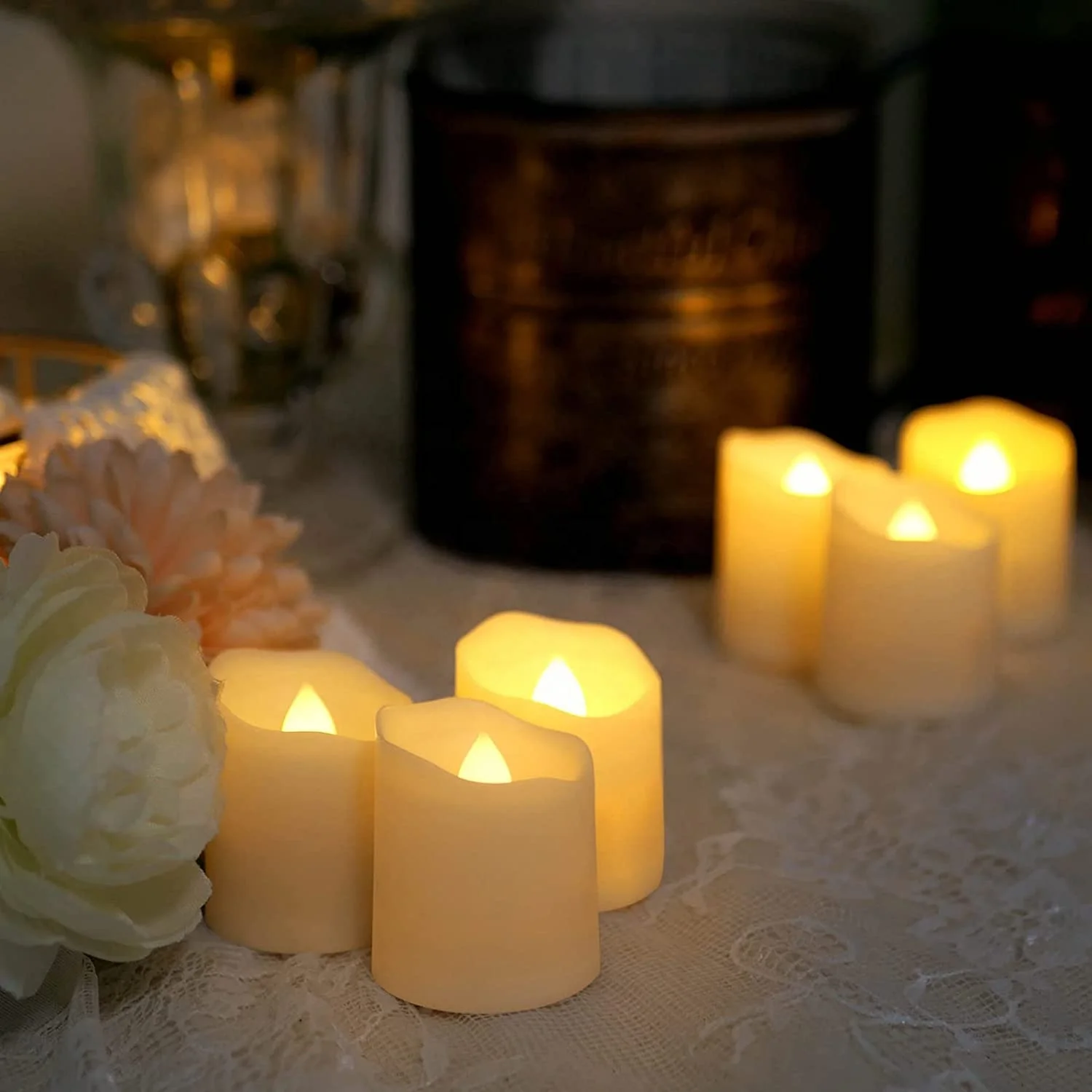 Set of 6 pcs Rechargeable Flameless Candles Tea Lights Flickering Candles with Remote Timer Tea Lights for Decoration
