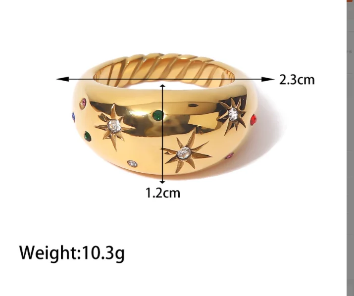 Fashionable Stainless Steel Jewelry Waterproof 18K Gold Plated Star Finger Rings With Zircon Accept OEM Order Customized Ring