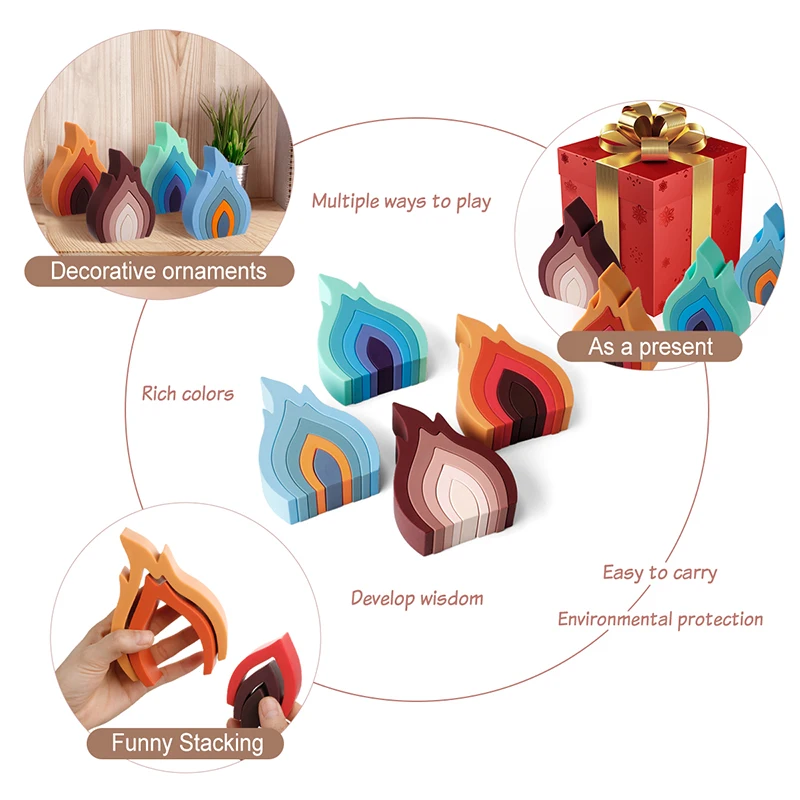 Новые силиконовые жевательные игрушки в форме огня без бисфенола А нетоксичные детские забавные строительные блоки для младенцев