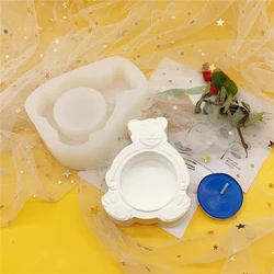 Manufacturer Supply Concrete Candle Holder Mold Bear Candlestick Plaster Silicone Molds