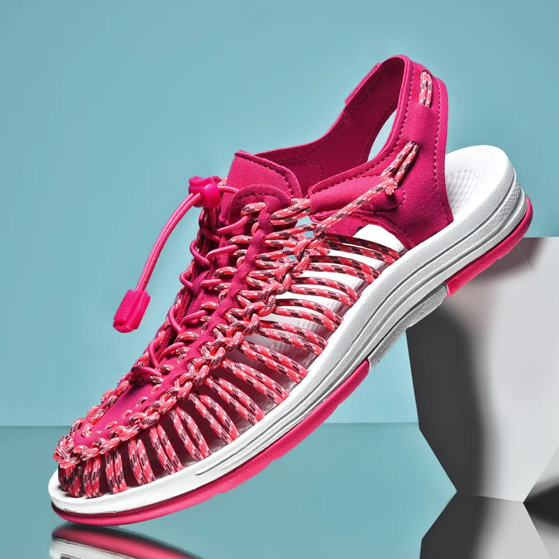 2024 unisex summer beach slippers sandals outdoor casual shoes handmade elastic woven sandals for women