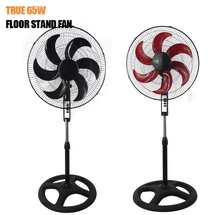 Hot true 65w red black heavy duty 6 pp blades metal grill 18inch stand fan for south america