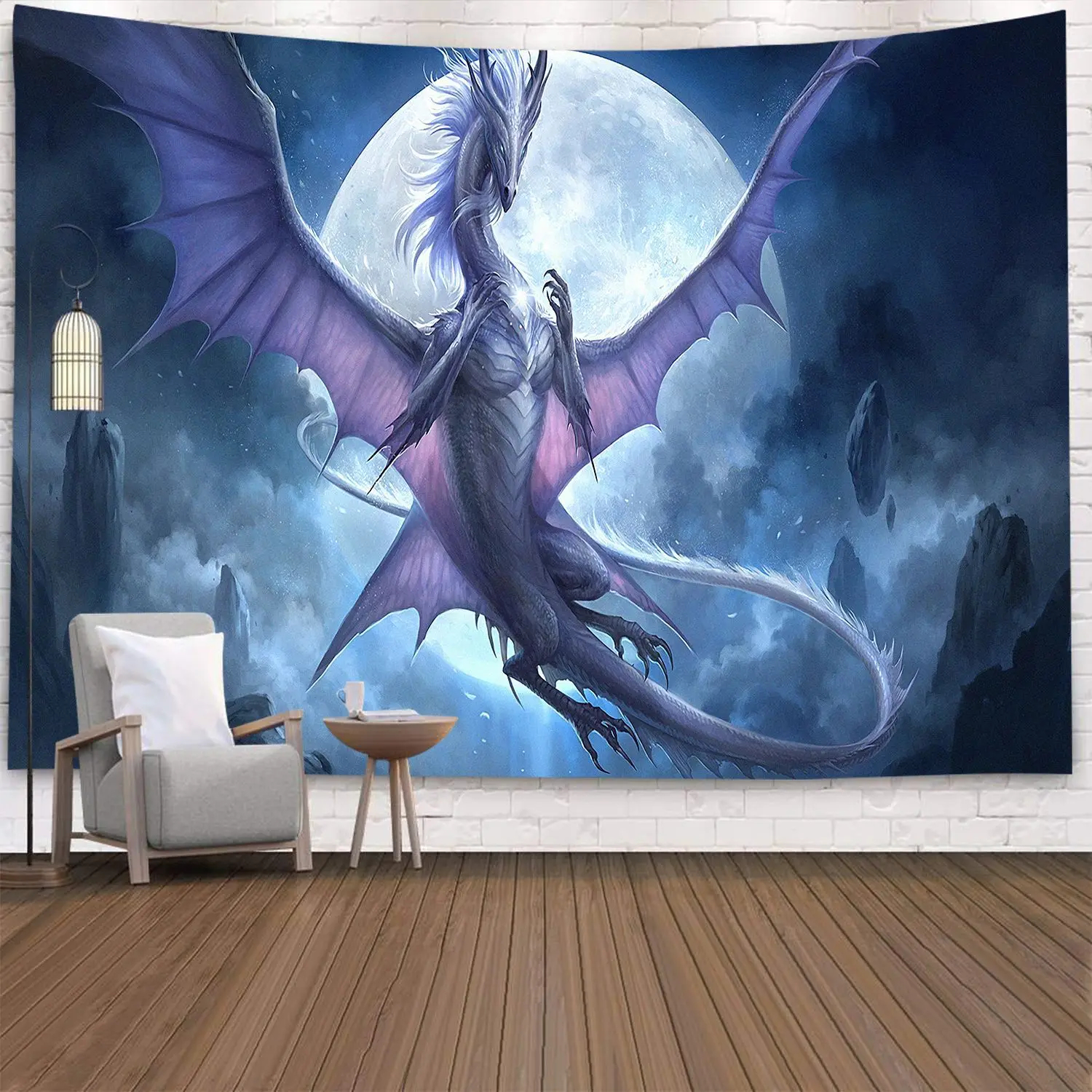 Medieval fantasy theme wall art home decoration cloth purple dragon wall hanging can be customized size modeling pattern logo
