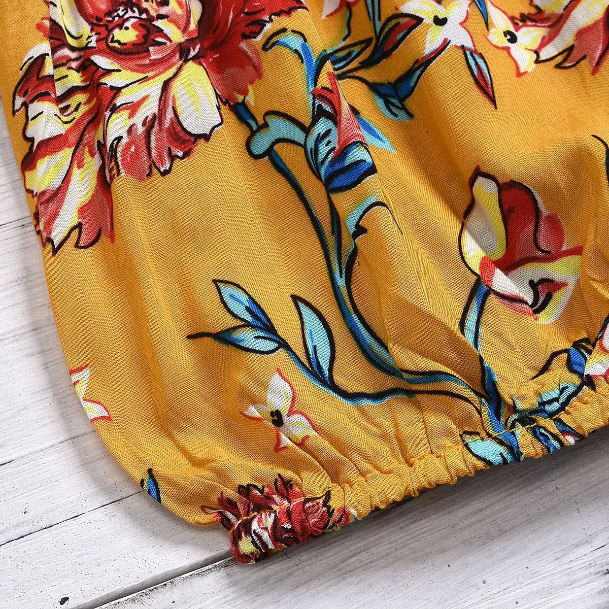 High Quality Floral Suspender Top and Denim Skirt Kids Girl Clothes Set