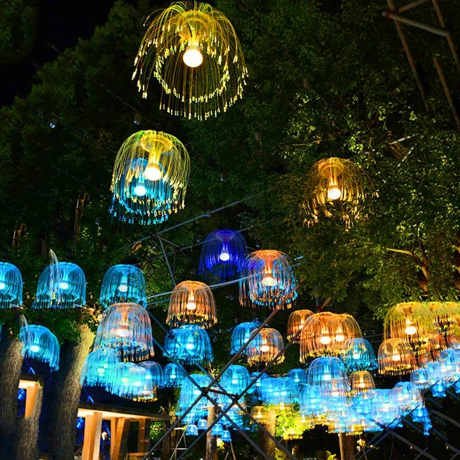 RGB colorful Jellyfish led Fiber Optic Light DIY christmas chandelier multi color landscape atmosphere garden courtyard lights