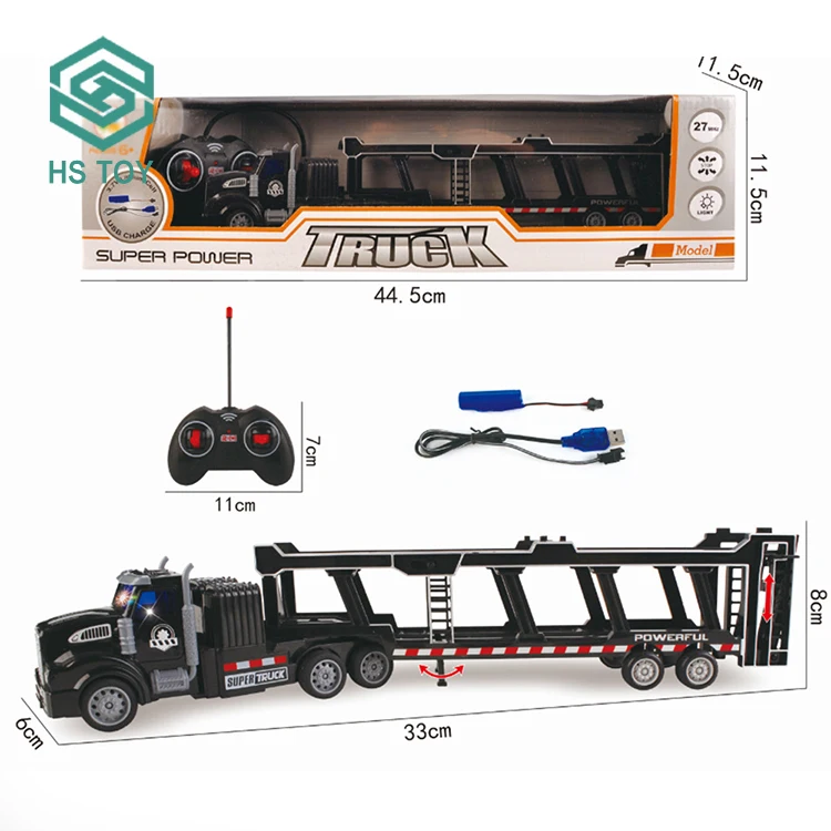 HS RC 4WD Double-decker Trailer Transport Toy Car 1:48 Scale Model Car Shipping Containers Carrier Truck For Sale