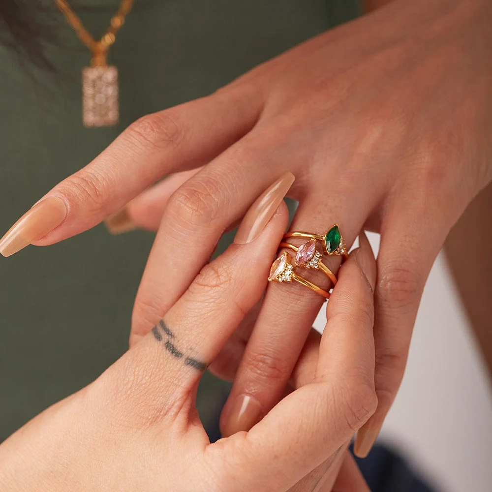 Minimalist Jewelry 18k Gold Plated Full Zircon Crossed Ring Stainless Steel Flower Zirconia Open Rings