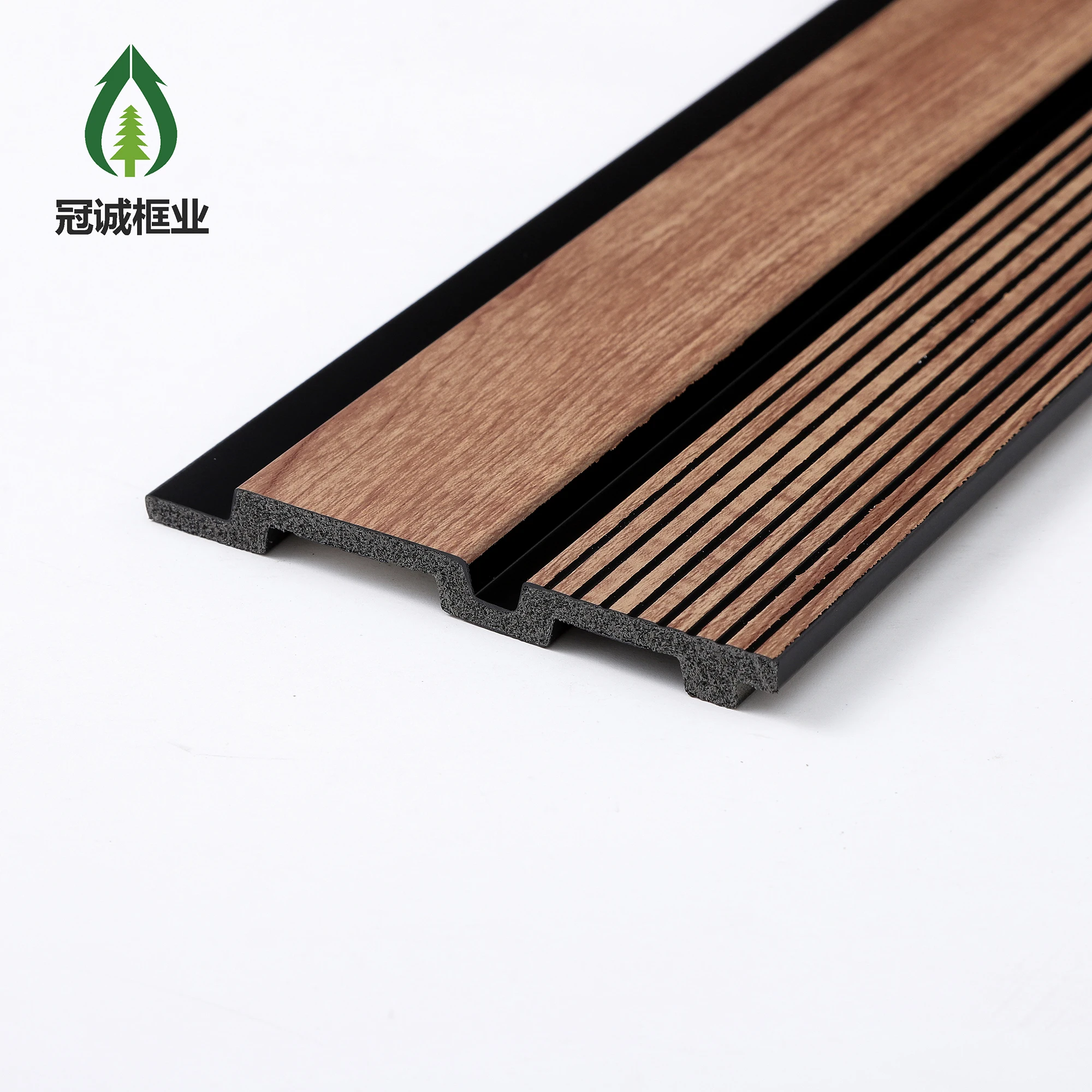 High Quality Customized Modern 3d Gold Line Luxury Design Waterproof Fluted Wood Slat Ps Interior Wall Panel For Indoor Decor