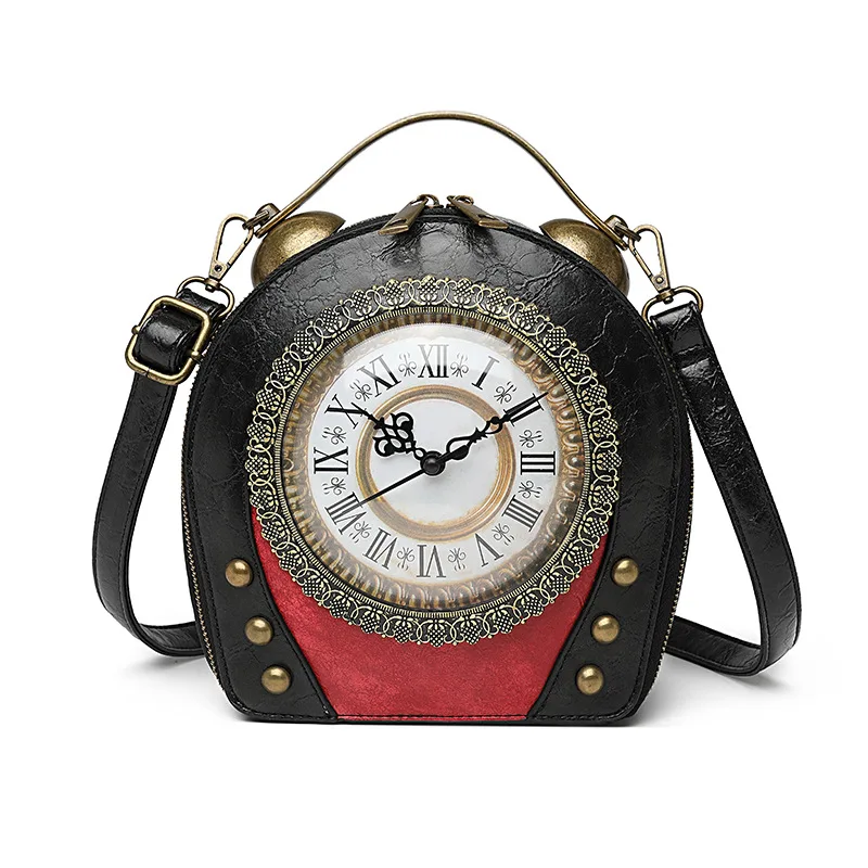 Walkable Luxury Designer Women Unique Clock Purse Handbag Ladies Small Vintage PU Leather Clocks Crossbody Bag