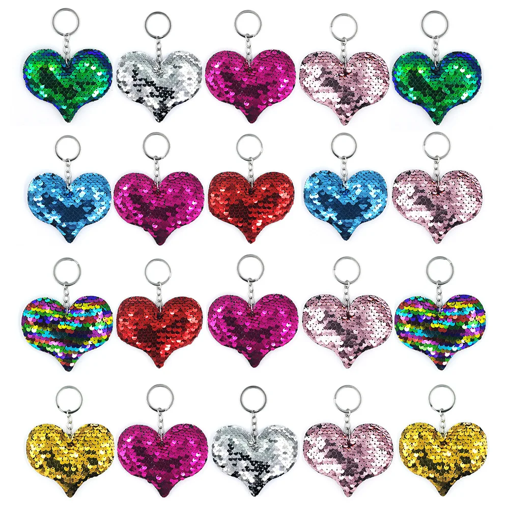 Reflective Gloss Peach Heart Keychain Pendant Sequins Heart-shaped Accessories Love Ornaments