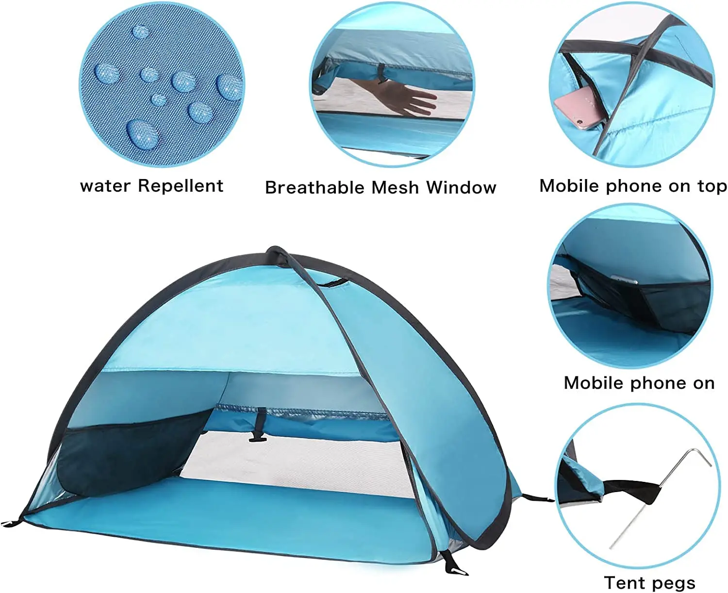 Portable Pop Up Beach Tent UPF 50+ Beach Face Sunshade Automatic Sun Shelter Windproof Tent for Beach, Small Animals Dog Shelter