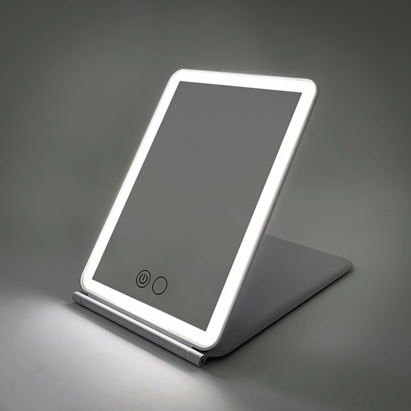 Private Label 1000 mAh Small Square Shape Folding Vanity Mirror Desk Led Makeup Mirror Travel