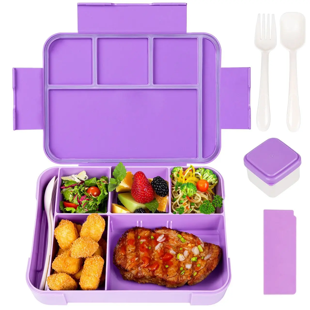 Sealed Leak-proof Rectangular Plastic Lunch Box With Spoon Fork And Salad Box Portable Lunch Box Set For Kids Workers Students