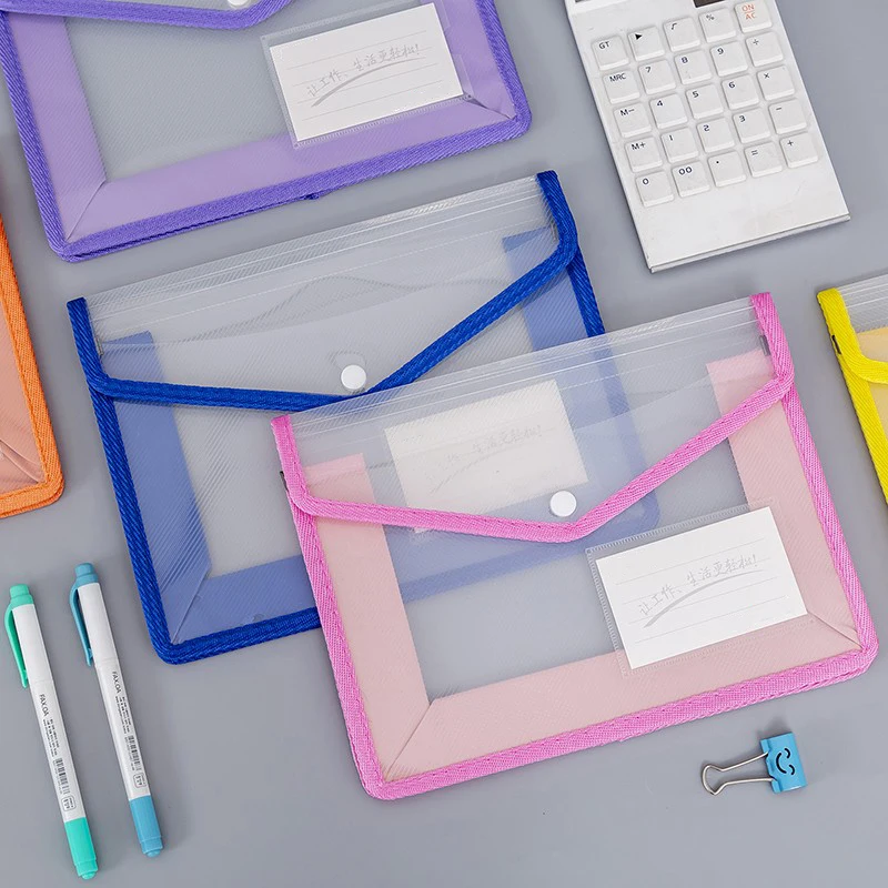 Custom Fashion  Plastic Stationery  Bag With Button School Students Supplies Document Case For Student