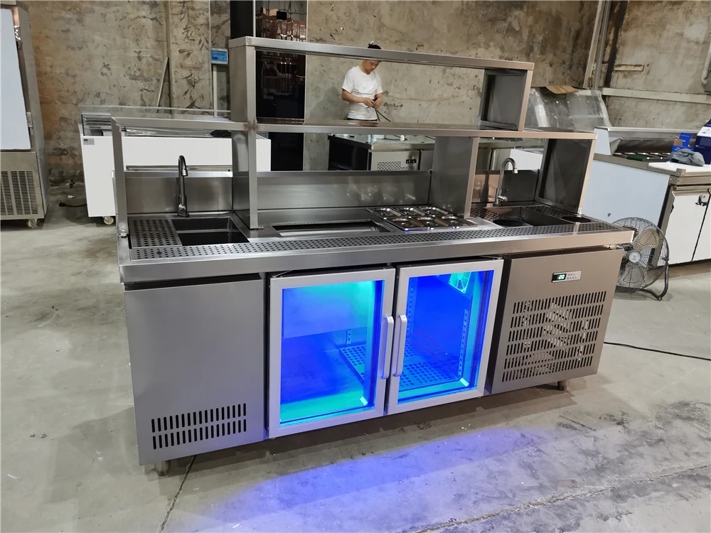 FEST Wholesale Counter Design Customized Bubble Tea Equipment Freezer Sink Taps Trash Bin Other Hotel Stainless Steel Tables